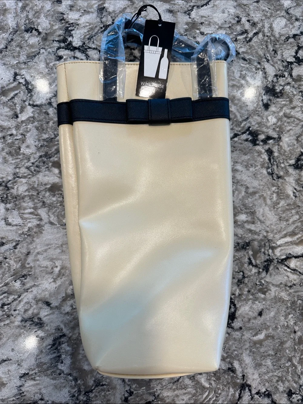 Cream Tote with Black Bow Trim - Wine Purses (3)
